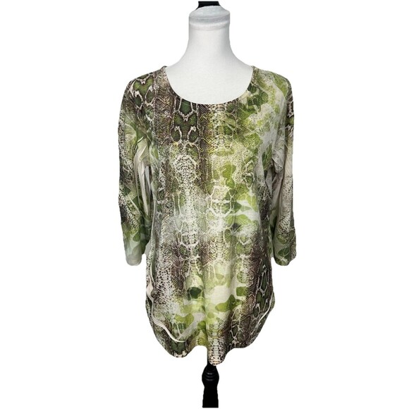 Chico's 2 Blouse Woman's Size L US 12 Knit Green Snake Print Beaded Tunic Top - Picture 9 of 9